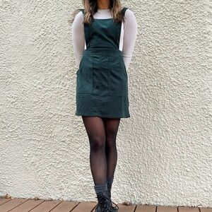 LULUS - Embracing Autumn Emerald Green Corduroy Pinafore Mini Dress - S
